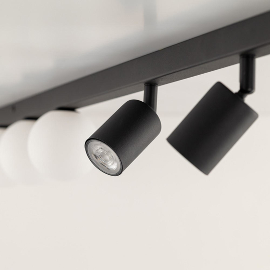 Plafoniera binario 159cm nero con faretti orientabili sfere vetro fp
