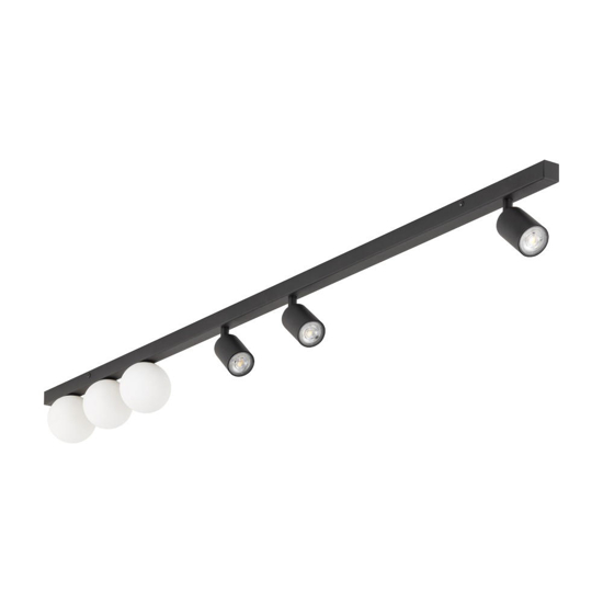 Plafoniera binario 159cm nero con faretti orientabili sfere vetro fp