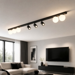 Plafoniera binario 180cm con faretti orientabili nera per cucina moderna