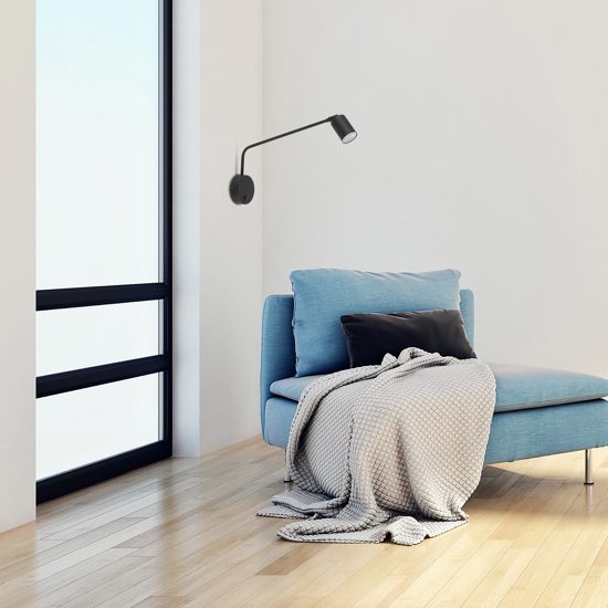 Applique braccio orientabile nero con interruttore per comodini camera da letto