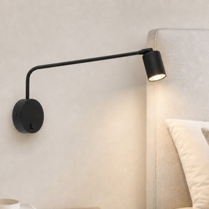 Applique braccio orientabile nero con interruttore per comodini camera da letto
