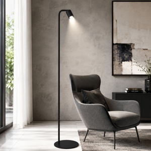 Piantana nera luce da lettura orientabile con faretto