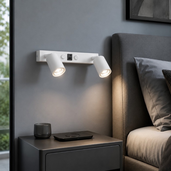 Applique multifunzione bianco con interruttori presa usb per comodini camera da letto