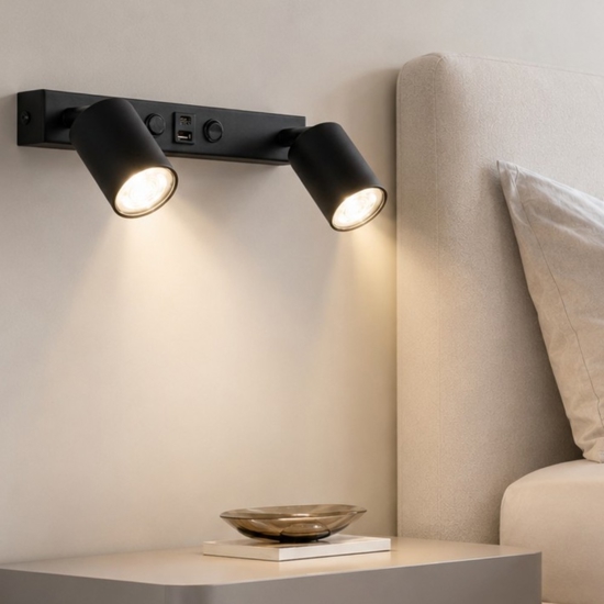Applique multifunzione con interruttori presa usb nero per comodini camera da letto