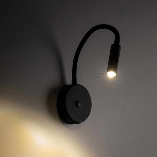 Applique nero orientabile con interruttore presa usb per comodini camera da letto
