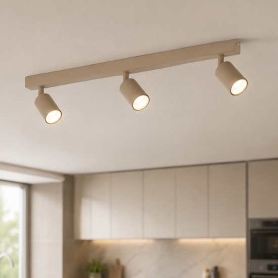 Plafoniera con 3 faretti sabbia orientabili da parete soffitto