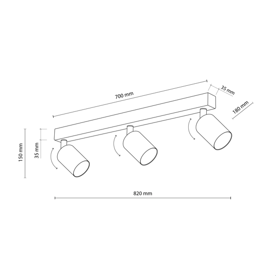 Plafoniera con 3 faretti sabbia orientabili da parete soffitto