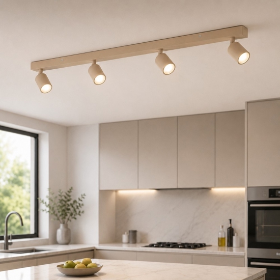 Plafoniera binario con 4 faretti sabbia orientabili da soffitto