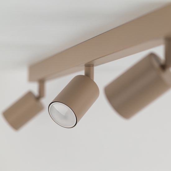 Plafoniera binario con 4 faretti sabbia orientabili da soffitto