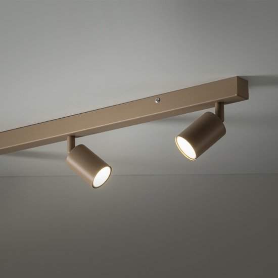 Plafoniera binario con 4 faretti sabbia orientabili da soffitto