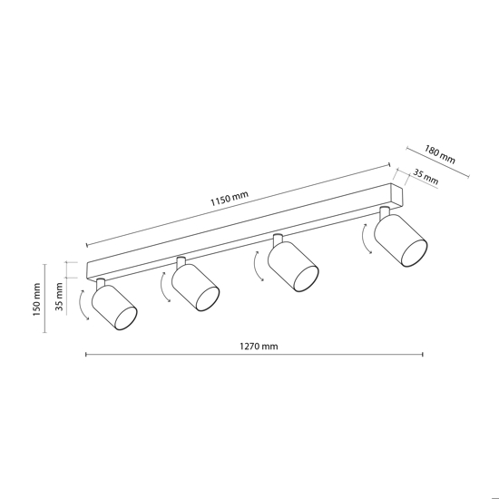Plafoniera binario con 4 faretti sabbia orientabili da soffitto