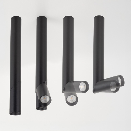 Faretto nero lungo cilindro orientabile da soffitto gu10