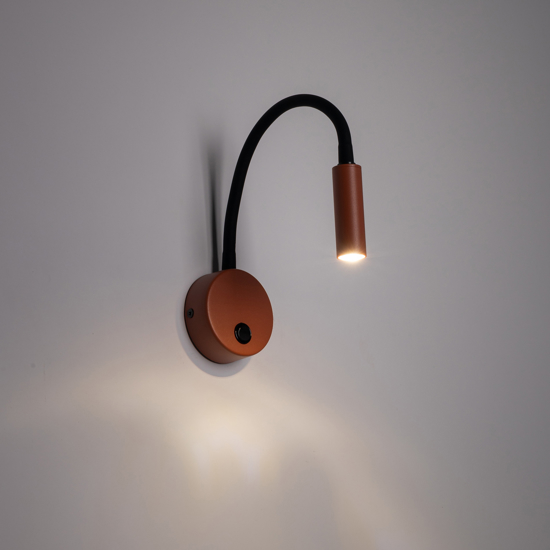 Applique per comodino camera da letto colore mattone nero orientabile con interruttore