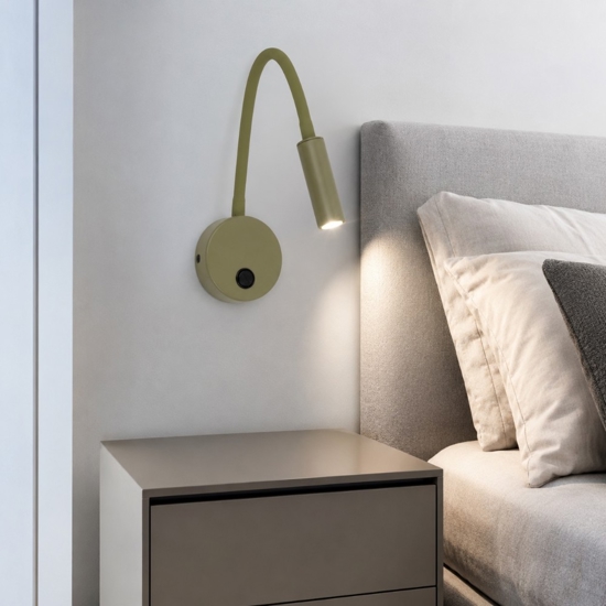 Applique verde oliva braccio orientabile con interruttore per comodini camera da letto