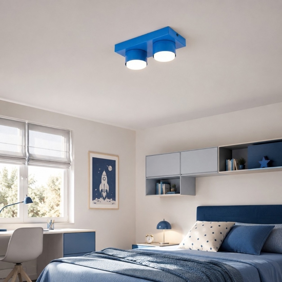 Plafoniera mattoncino blu 2 luci per cameretta moderna