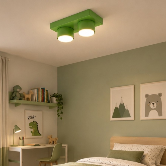 Plafoniera mattoncino verde 2 luci per cameretta