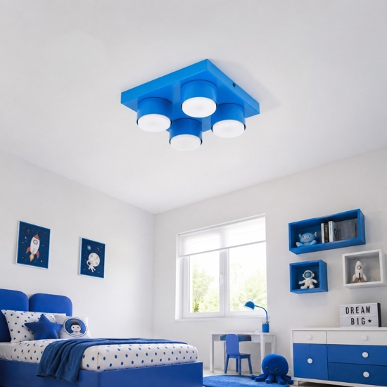 Plafoniera mattoncino blu 4 luci per cameretta