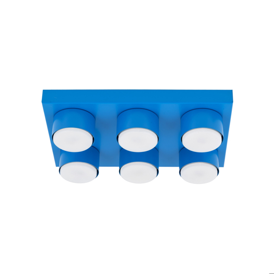 Plafoniera mattoncini 6 luci blu rettangolare moderna per cameretta