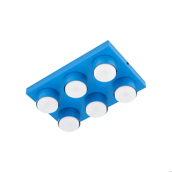 Plafoniera mattoncini 6 luci blu rettangolare moderna per cameretta