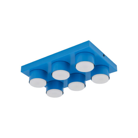 Plafoniera mattoncini 6 luci blu rettangolare moderna per cameretta