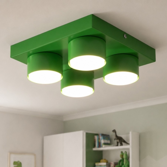 Plafoniera mattoncino verde 4 luci per cameretta