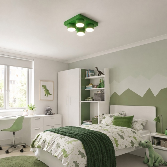 Plafoniera mattoncino verde 4 luci per cameretta