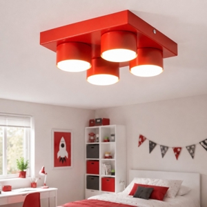 Plafoniera mattoncino 4 luci rossa per cameretta bambini