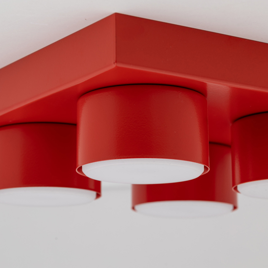 Plafoniera mattoncino 4 luci rossa per cameretta bambini