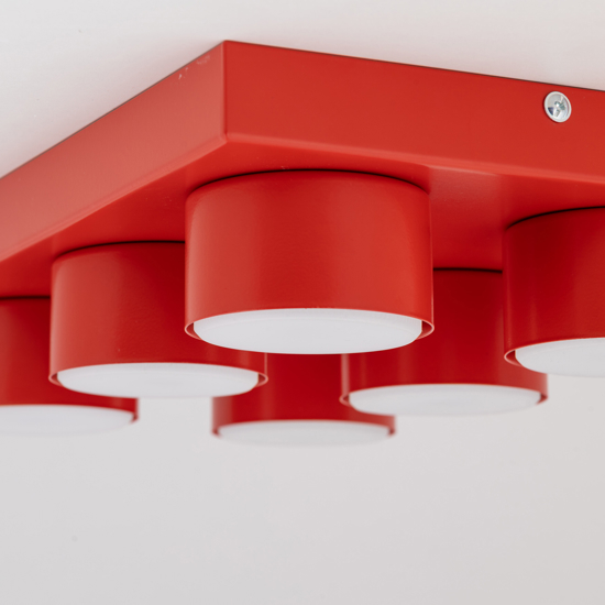 Plafoniera mattoncini 6 luci rossa per cameretta moderna