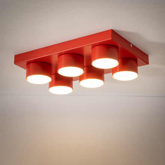 Plafoniera mattoncini 6 luci rossa per cameretta moderna