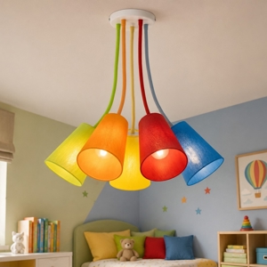 Plafoniera per cameretta multicolor 5 luci paralumi in tessuto
