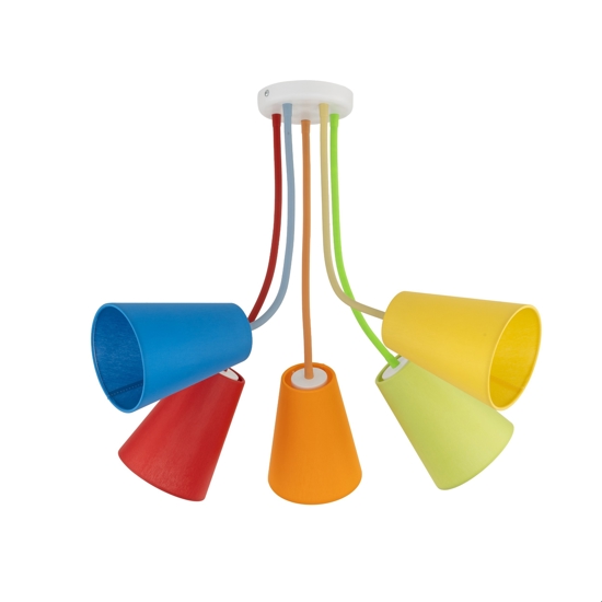 Plafoniera per cameretta multicolor 5 luci paralumi in tessuto