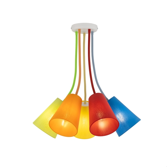 Plafoniera per cameretta multicolor 5 luci paralumi in tessuto