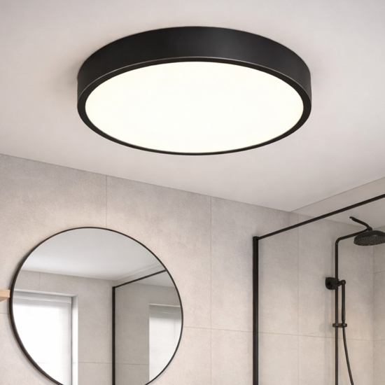 Ideal lux ray pl d40 plafoniera da bagno tonda led 3000k 4000k nera ip44