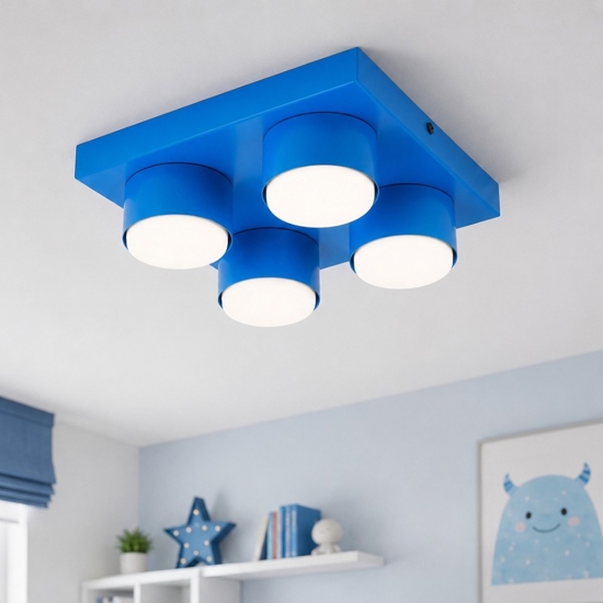 Plafoniera mattoncino blu 4 luci per cameretta