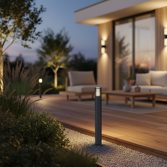 Lampione da giardino grigio antracite cilindro moderno e27 ip54