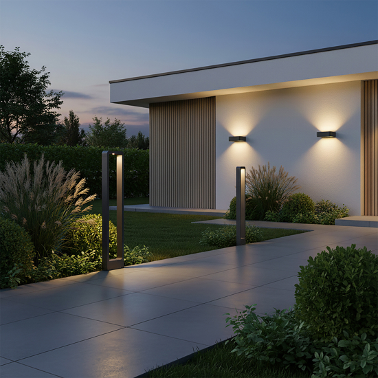 Lampioncino led 10w 3000k design moderno grigio antracite per esterno giardino