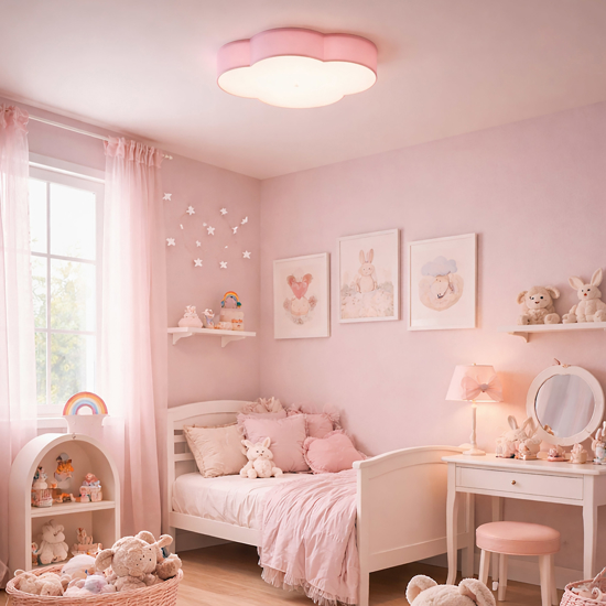 Plafoniera per camerette bambina nuvola di tessuto rosa 43 cm