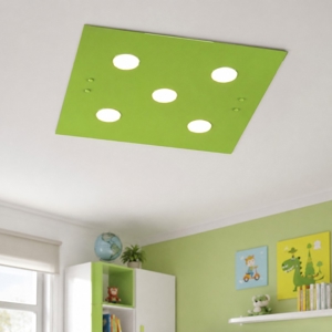 Plafoniera per cameretta in vetro lucido verde quadrata moderna