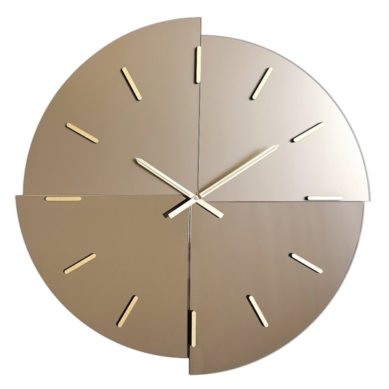Orologio da parete rotondo 60 cm design moderno vetri specchio bronzo e satinato