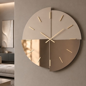 Orologio da parete 80 cm vetro bronzo specchio e satinato legno nocciola design moderno