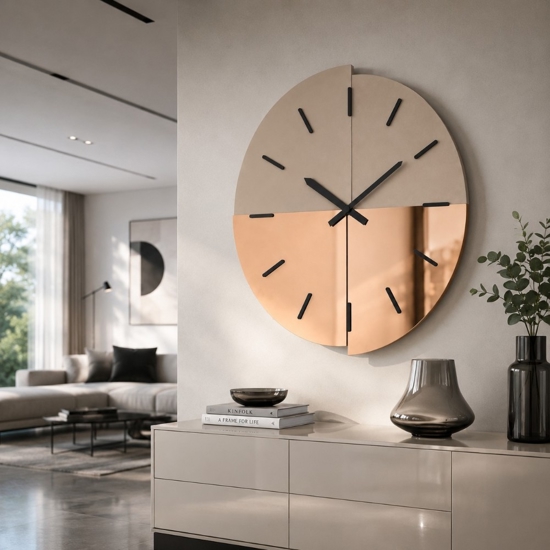 Orologio da parete 100 cm grandi dimensioni specchio bronzo satinato rosa per soggiorno