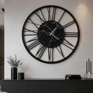 Orologio da parete moderno rotondo nero effetto marmo 90cm