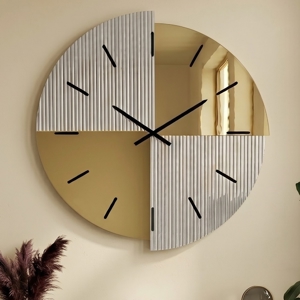 Orologio da parete 60 cm specchio cannettato e oro design moderno elegante