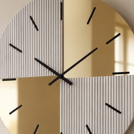 Orologio da parete 60 cm specchio cannettato e oro design moderno elegante