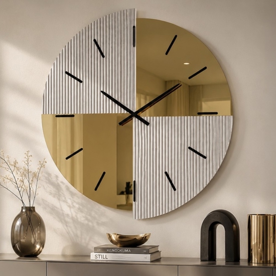 Orologio da parete 60 cm specchio cannettato e oro design moderno elegante