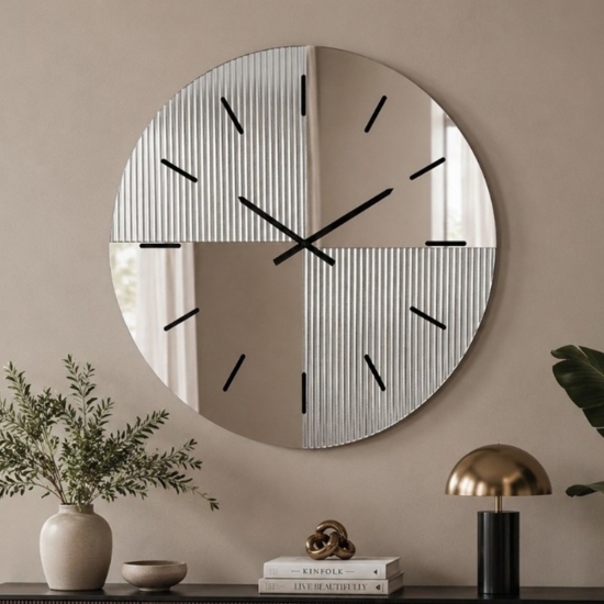 Orologio 100 cm da parete grandi dimensioni specchio cannettato e rosa moderno per soggiorno