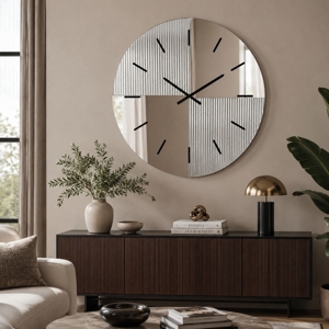 Orologio da parete design moderno 60 cm specchio cannettato e rosa