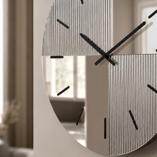 Orologio da parete design moderno 60 cm specchio cannettato e rosa