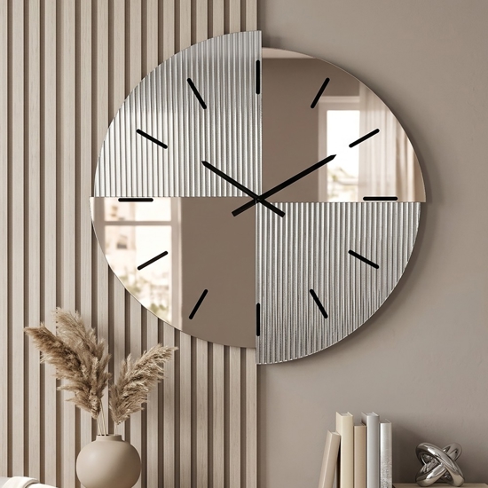 Orologio da parete per soggiorno moderno 80 cm specchio cannettato e rosa